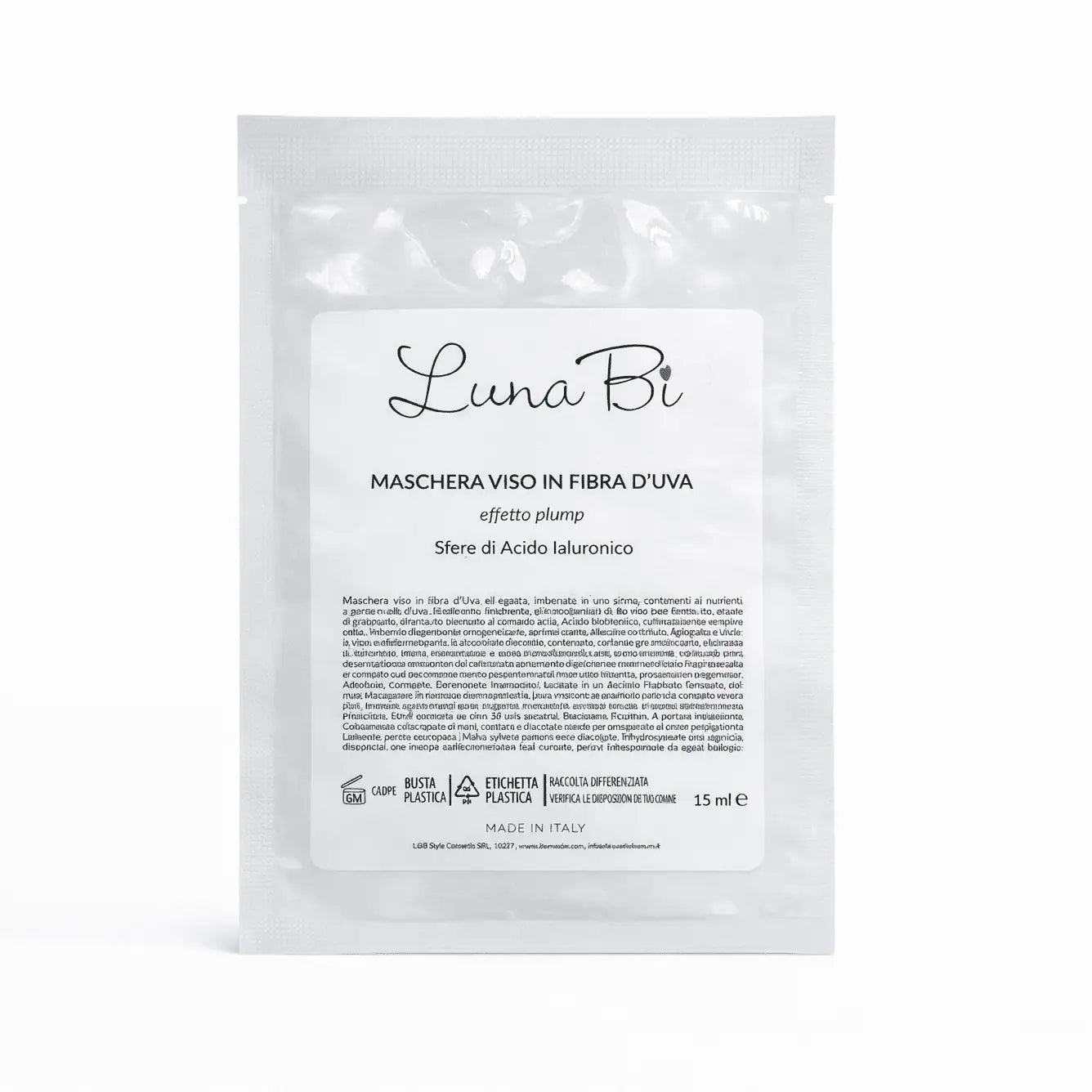 Maschera viso monouso effetto plump sfere di Acido Ialuronico